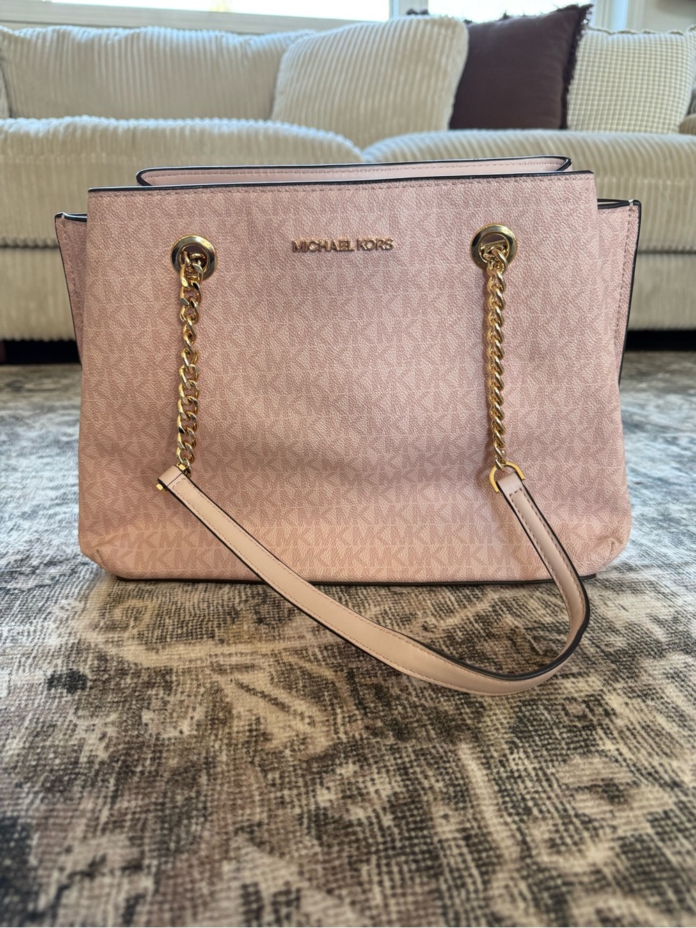 Michael Kors Blush Pink Logo Chain-Handle Shoulder Tote